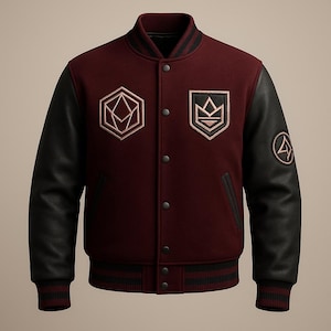 Varsity Jacket – Burgundy Wool And Charcoal Black Leather – Unisex Streetwear, Custom Letterman Bomber Jacket, Baseball style Jacket, Unisex
