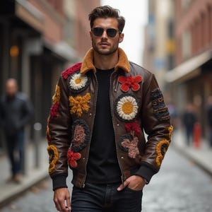 Men’s Varsity Jacket with Chenille Patches – Genuine Cowhide Leather Letterman Jacket, Retro Bomber Style, Handmade Baseball style Jacket