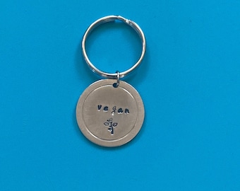 Hand Stamped Vegan Keychain/ Alkemé Keychain/ Vegan Keyring/ Plant Keyring/ Vegetarian Gift/Vegan Gift/Plant Pendant