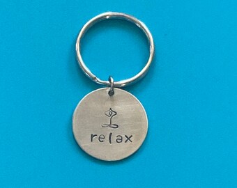 Hand Stamped Yoga Keychain/ Alkemé Yoga Keychain/ Yogi Keyring/Meditation Keyring/ Mindfulness Keychain/ Relax Keychain