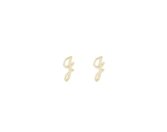 Tiny Script Letter Earrings - 14k Solid Gold • tiny initial earrings • gold cursive letter earrings • letter earrings • initial earrings