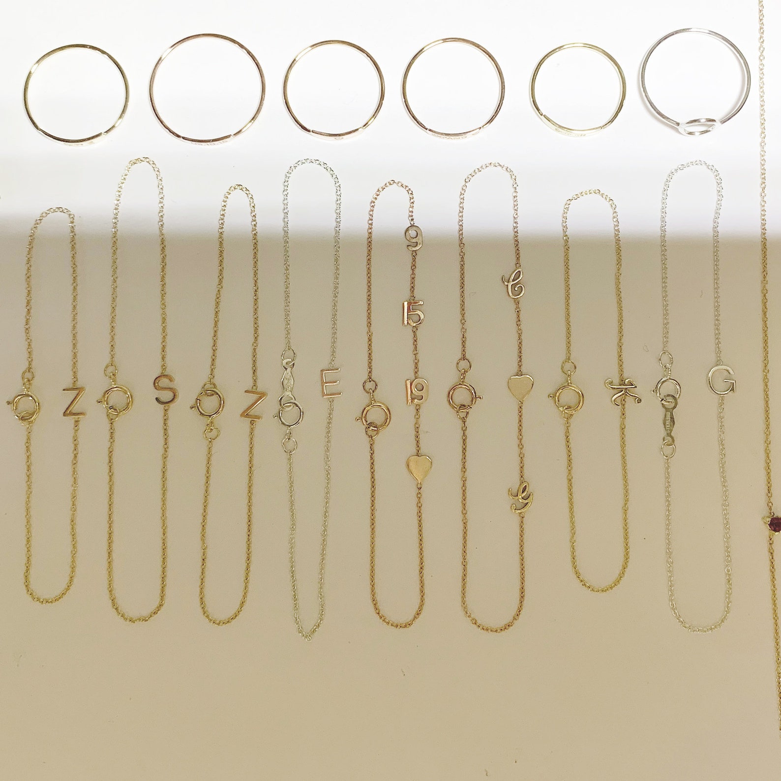 14k Solid Gold Tiny Letter Bracelet 14k WHITE Gold Letter Etsy