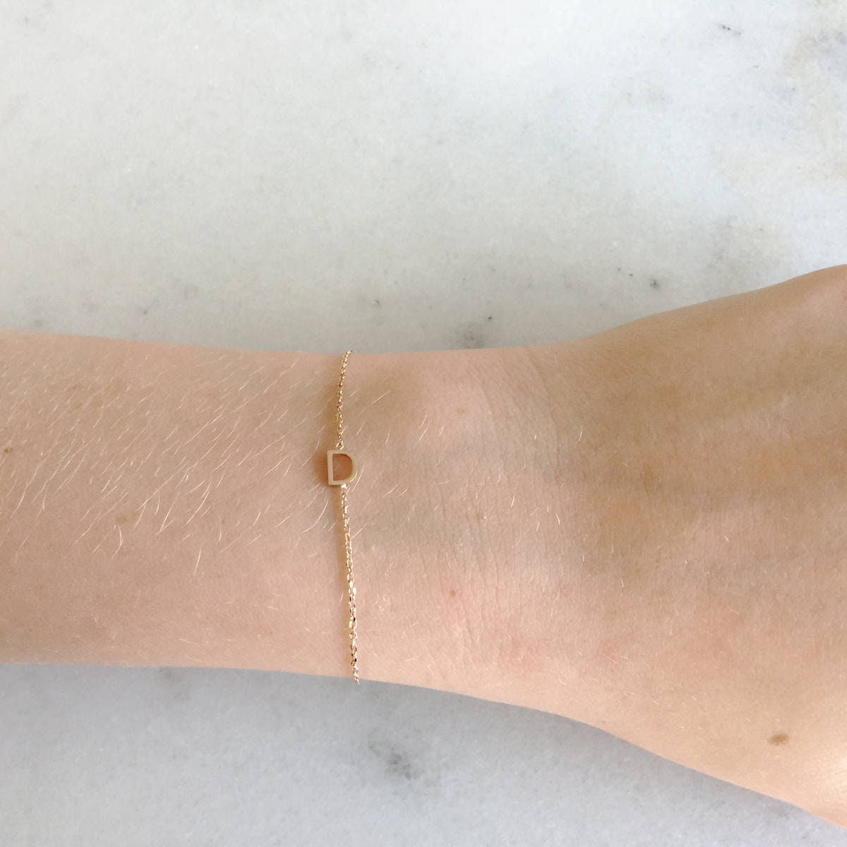 Tiny letter bracelet, 14k solid gold or sterling silver • solid gold letter initial bracelet • sideways letter bracelet • delicate initial