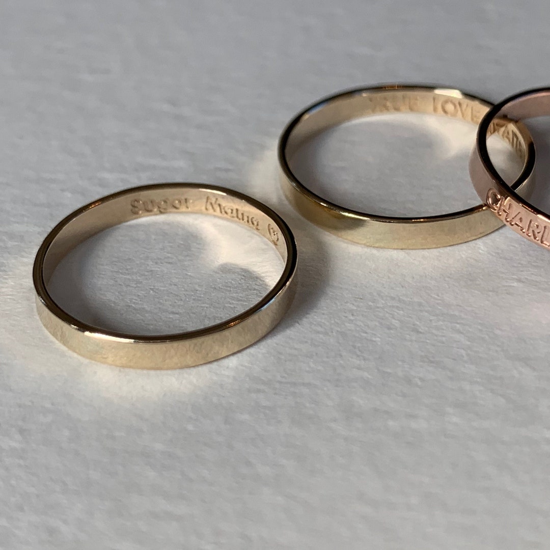 Stackable Rings Engraved Personalized Stacking Ring 14k Solid YELLOW Gold • Custom Ring • 2.5mm ...