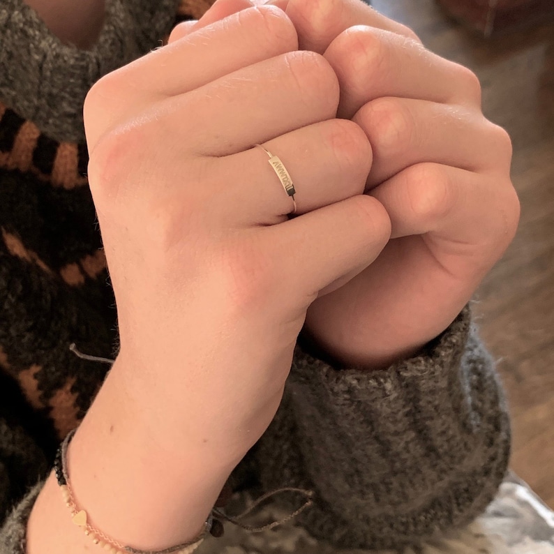 Tiny Nameplate Ring ~ 14K solid WHITE gold • 14k white gold name ring • custom gold ring • gold delicate ring • real gold stacking ring image 5