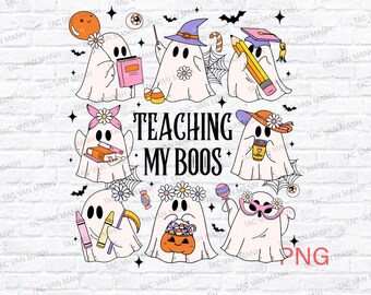 Teaching My Boos Png, Halloween Teacher Png, Coquette Pencil Png, Ghost teacher png, halloween Png, Cute Ghost Png, Retro Teacher Png