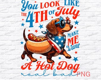 4th of July Hot Dog Png,   Funny Wiener Dog Png, Dachshund Independence Day Png, You Look Like the Fourth of July Png