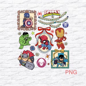 スパイダーマンの素晴らしい仲間たち PNG、スパイダーマンと彼の素晴らしい仲間たち 2025 PNG、マーベル スパイダーマン スーパーヒーロー オマージュ、ハルク マーベル、コケット ボウ
