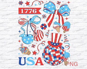 Retro America Coquette Png, Preppy 4th of July Png, Girly Memorial Day PNG, Vintage USA Png, Independence Day png, Land of the Free
