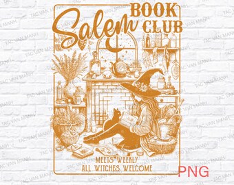 Witchy Book Club PNG, Spooky Girl Reading Png, Book Lover Halloween Design, Witches Salem Png, Salem, Massachusetts Halloween Design