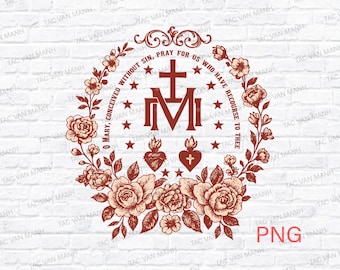 Marian Catholic Flower Png, Virgin Mary Png, Catholic Png, Marian Cross Png, Floral Women Religious Png