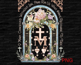 Marian Catholic Flower Png, Virgin Mary Png, Catholic Png, Marian Cross Png, Floral Women Religious Png