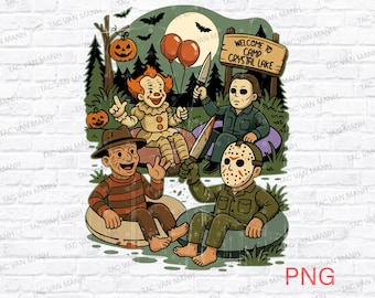 Camp Crystal Lake Png, Funny Horror Characters Png, Halloween Villain png, Spooky Movie Design, Creepy Camping Sublimation