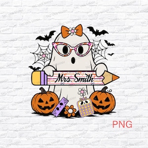 Benutzerdefinierte Halloween Lehrer Png, Halloween Png, Süßer Geist Png, Gruselige Saison Png, Retro Halloween Png, Preppy Gruseliger Lehrer Png Sublimation