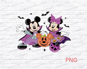 Retro Halloween Mickey and Minnie Png, Magical Halloween Horror Png, Main Street Halloween, Halloween Couple , Spooky Season,Trendy Png