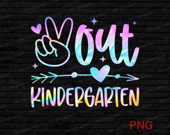 PNG de Kindergarten Peace Out, PNG de escuela con teñido anudado, Diseño retro de escuela genial, Descargas de diseños de sublimación, Archivo PNG