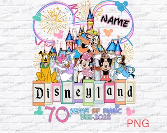 Custom Disneyland 70th anniversary 1955-2025 Png, 70 years of magic v, Disneyland family vacation 2025 Png, Platinum celebration Png