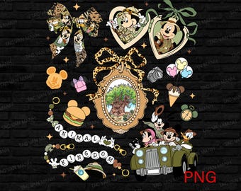 Mickey Minnie Safari PNG, Animal Kingdom, Leopard Bows Digital Download