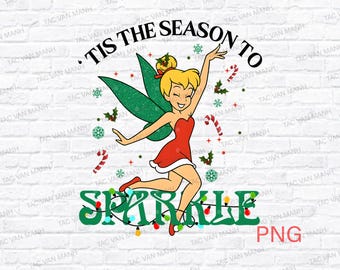 Tinkerbell Christmas Tis The Season To Sparkle Png, Disney Peter Pan Christmas Png, Mickey Merry Party, Disneyland Holiday Season Png