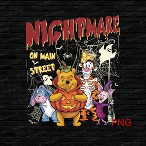 Nightmare On Main Street PNG, Halloween Png, Bear and Friends Png, Halloween Cartoon Bear Png, Spooky Season Png, Sublimation Design