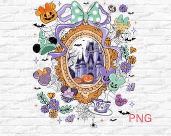 Coquette Bow Disneylandd Castle Halloween Png, Mickey's Not So Scary Halloween Party Png, M'ckey Snack Pumpkin Halloween, Digital Download