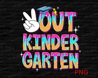 PNG de Kindergarten Peace Out, PNG de Escuela de Helados, Diseño Retro Escolar Groovy, Descargas de Diseños de Sublimación, Archivo PNG