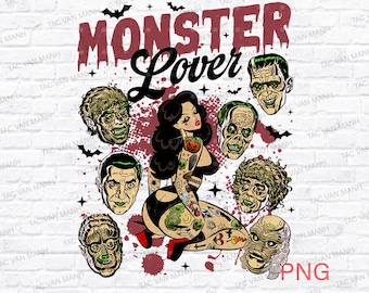 Monster Lover PNG,  Halloween png, Halloween Horror png, Halloween Monsters png, Spooky Png, Retro halloween PNG Designs