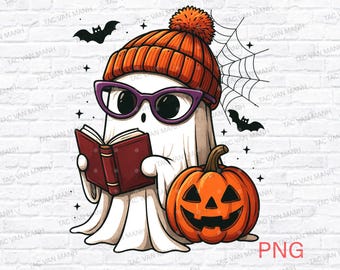 Spookleesboek png, Halloween-boekenplank png, spookachtig leesgrage png, zwarte kat en boek png, schattig spookboek png, boekenliefhebber Halloween, boekenliefhebber png