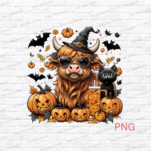 Halloween Cute Highland Cow Png, Retro Halloween Png, Ghost Cows Png, Funny Cow Png, Spooky Season, Cow Halloween Png, Cow Halloween png