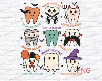 Halloween Dental Life Png, Halloween Dentist Png, Retro Halloween Png, Spooky Dental Assistance, Dental Hygienist Png, Pediatric Dentist Png
