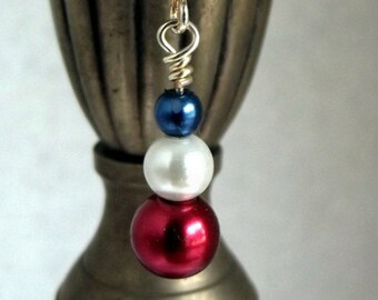 Red White and Blue Pearl Earrings, Swarovski Pearl Earrings, Shiny Red, White, and Blue Swarovski Pearl Earrings