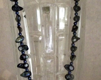 Fresh Water Pearls Necklace, Black and Blue Fresh Water Pearls Neclace