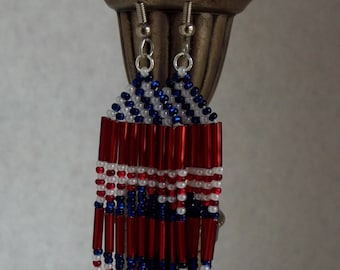 Native American inspired Red, White and Blue Beaded Earrings