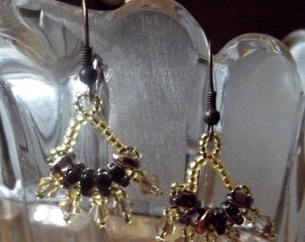 Purple and Gold Beaded Earrings