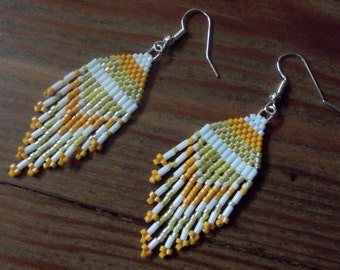 Yellow and Orange Native American Beaded Earrings,