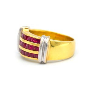 Vintage LeVian Ruby 18K Gold Ring, Two Tone Estate Jewelry, Size 8