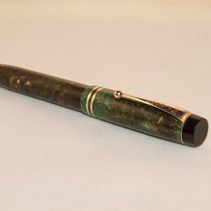 1930s Parker Duofold Füllfederhalter, Vintage Green Marble, Stud Fill