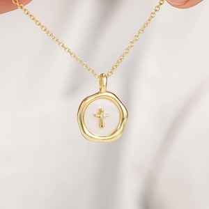 Gold Mother of Pearl Cross Necklace, Sterling Silver Christian Cross Jewelry, Catholic Christian Pendant, Confirmation Gift Baptism Gift