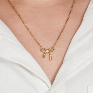Gold Bow Necklace: 14K Plated Sterling Silver Ribbon Jewelry