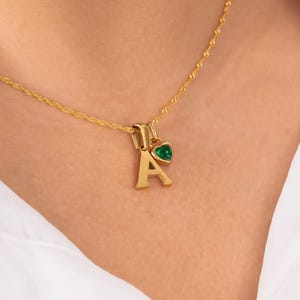 Collar con inicial personalizada y piedra de nacimiento, collar de plata esterlina chapada en oro de 14 quilates, collar con colgante personalizado, regalo de cumpleaños para ella