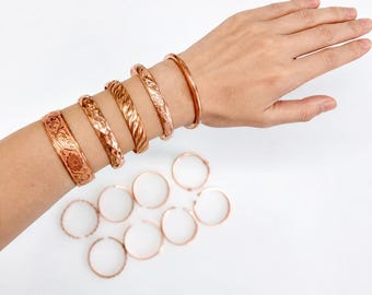 Bracciale rigido in rame puro al 100%, bracciale rigido in rame massiccio non rivestito, bracciale aperto regolabile, gioiello vintage boho in rame fatto a mano