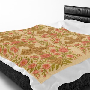 Colección Blessed Home: Manta de felpa con cruz floral / Manta religiosa de rosas vintage / Ropa de cama de terciopelo cristiano suave