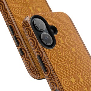 Trypillian Code Tough Phone Case, Ancient Symbolism Terracotta Cover, Ethnic Sun Spiral iPhone Samsung Case, Dual Layer Protective Shell