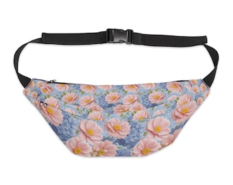 Blush Peony Floral Fanny Pack - Soft Provence Waist Bag - Large Watercolor Flower Crossbody Bag