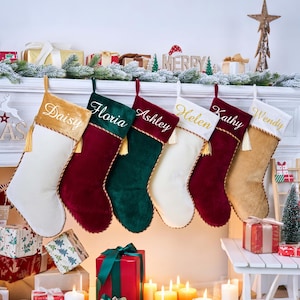 Personalized Family Stockings with Names, Holiday Stockings, Velvet Stockings, Monogram Stockings, Christmas Decoration, Holiday Decor Gift