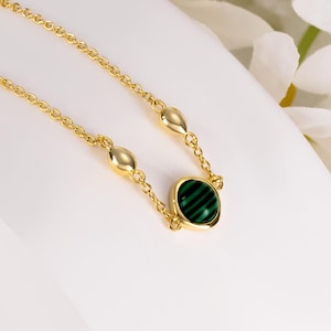 Gold Malachite Necklace for Women, Silver Protection Gemstone Necklace, Healing Jewelry Gift for Girls, Healing Stone Necklace Gift for Her
