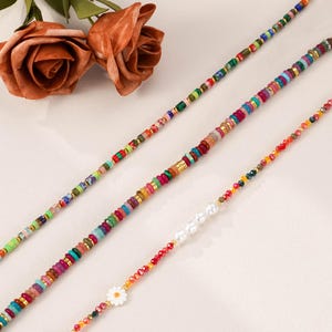 Colorful Boho Gemstone Beaded Necklace, Natural Stone Gem Necklace for Women, Boho Jewelry, Summer Beach Necklace Birthday Gift for Her