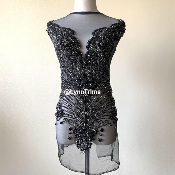 Sparkling Iridescent Black Rhinestone Handcrafted on Full Body Bodice Panel Applique Birthday Evening Dress,prom Dress, Hautecouture - Etsy Sparkling Iridescent Black Rhinestone Handcrafted on Full Body Bodice Panel Applique Birthday Evening Dress,prom Dress, Hautecouture - Etsy