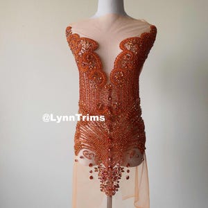 New Glamorous Orange Rhinestone Bridal Bodice Applique Crystal Promdress Applique Haute Couture Applique Bodice