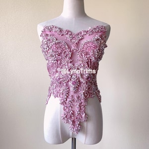 DIAMOND crystal rhinestone lace applique bodice in pink/gold/silver/red/black crystal embellishment patch for couture, dance wear Prom dress
